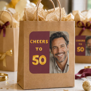 50th birthday cheers to 50 burgundy gold balloon square sticker