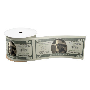 50th Birthday Cheers to 50 Dollar Bill Satin Ribbon