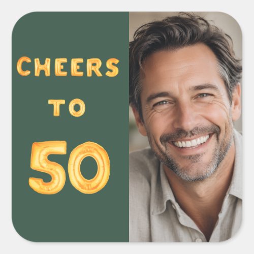 50th birthday cheers to 50 green gold balloon square sticker