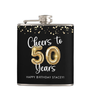 50th Birthday Cheers to 50 Years Black Gold Flask