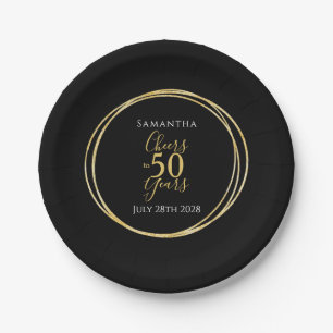 50th Birthday Cheers to 50 Years Black Gold Party Paper Plates