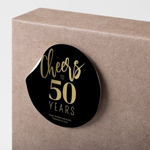 50th Birthday cheers to 50 years gold black Classic Round Sticker