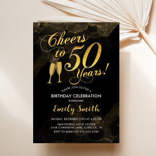 50th Birthday - Cheers To 50 Years Gold Black Invitation