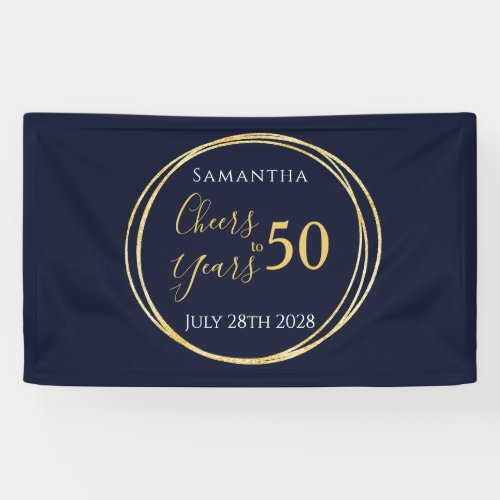 50th Birthday Cheers to 50 Years Navy Gold Party Banner