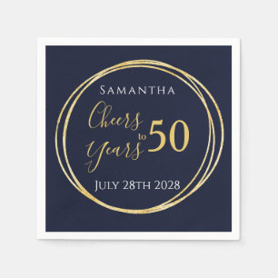 50th Birthday Cheers to 50 Years Navy Gold Party Napkins
