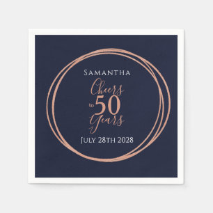50th Birthday Cheers to 50 Years Navy Rose Gold Napkins