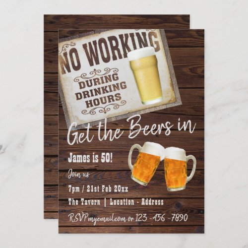 50th Birthday Cheers to BEERS Invitations Rustic