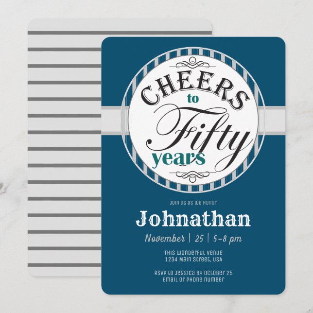 50th Birthday Cheers to Fifty Years Invitation (Front/Back)