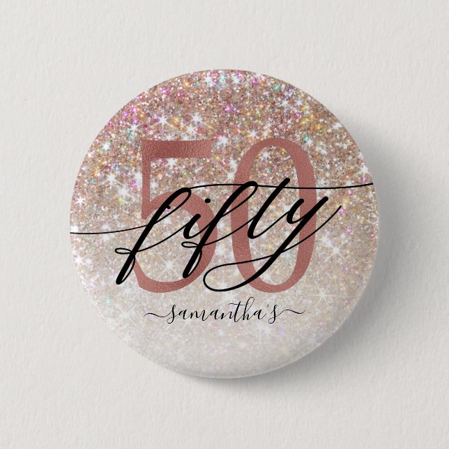 50th Birthday Chic Glitter Ombre  Button (Front)