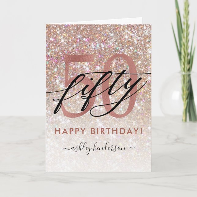 50th Birthday Chic Glitter Ombre Card (Front)