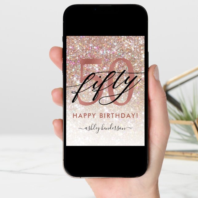 50th Birthday Chic Glitter Ombre Card (Front Digital)