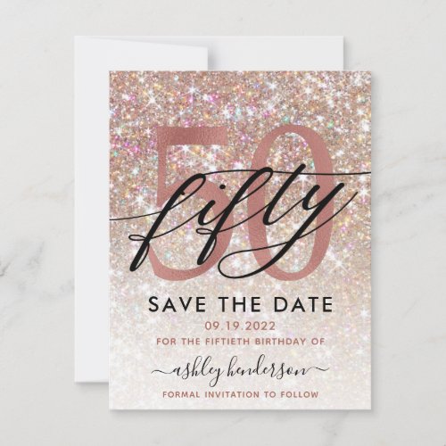 50th Birthday Chic Glitter Ombre Save The Date