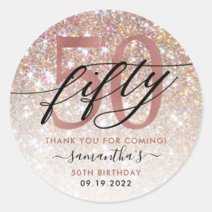 50th Birthday Chic Glitter Ombre Thank You Classic Round Sticker