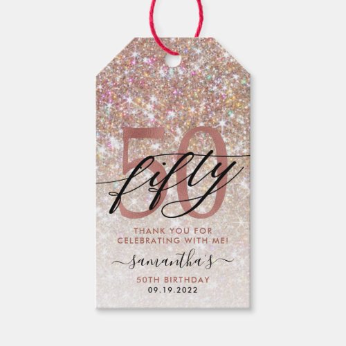 50th Birthday Chic Glitter Ombre Thank You Gift Tags