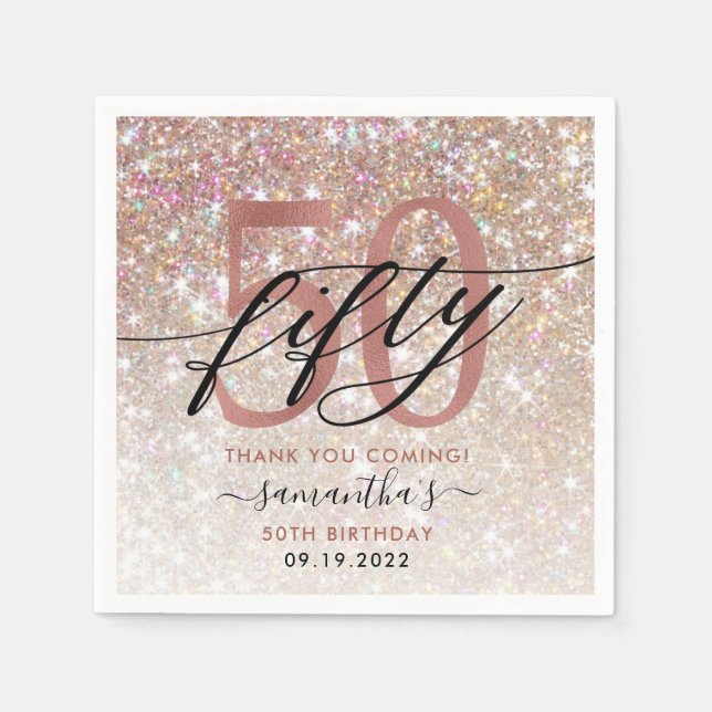 50th Birthday Chic Glitter Ombre Thank You Napkins (Front)