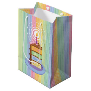 50th Birthday Chocolate Rainbow Layered Cake Slice Medium Gift Bag