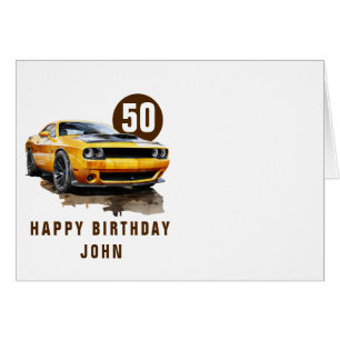 50th Birthday classic American muscle car Cards