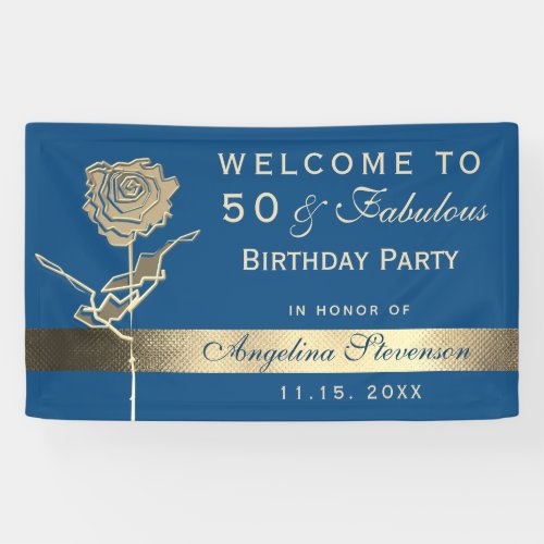 50th Birthday Classic Blue and Gold Welcome Party Banner