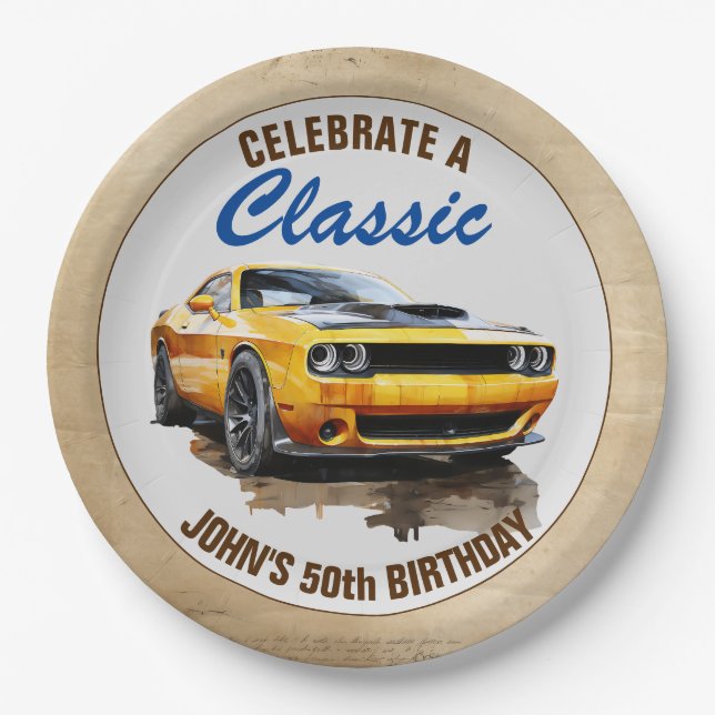 50th Birthday Classic Muscle Car  Paper Plates (Front)