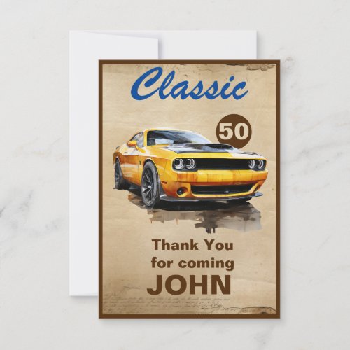 50th Birthday Classic Muscle Car  Thank You Card