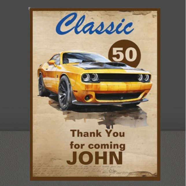 50th Birthday Classic Muscle Car  Thank You Card (Perfect for car enthusiasts, this card captures the timeless spirit of classic vehicles)