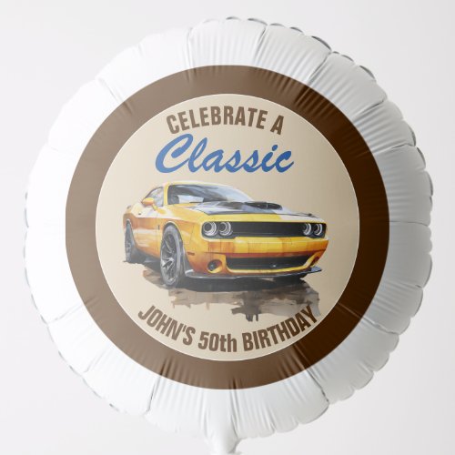 50th Birthday Classic Yellow Muscle Car  Balloon