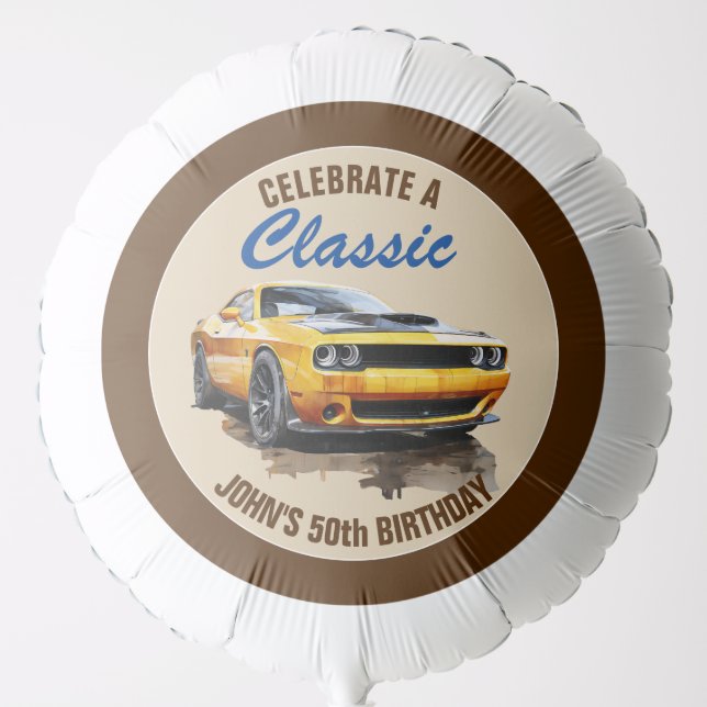 50th Birthday Classic Yellow Muscle Car  Balloon (Front)