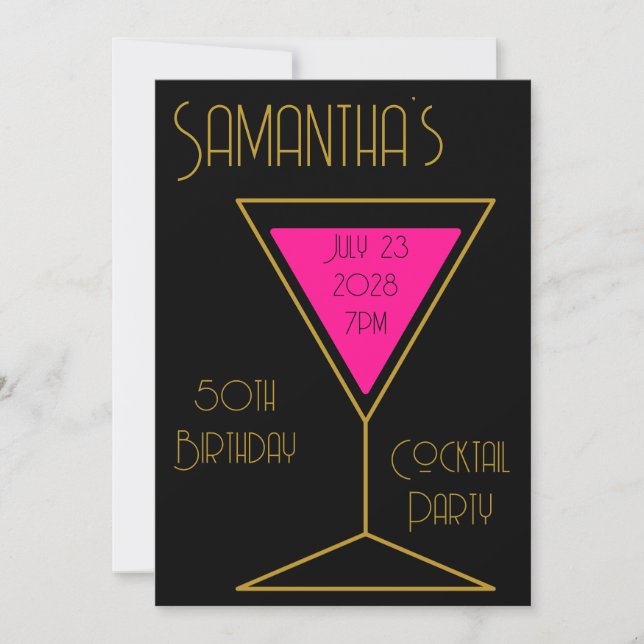 50th Birthday Cocktail Party Black Gold Birthday Invitation (Front)
