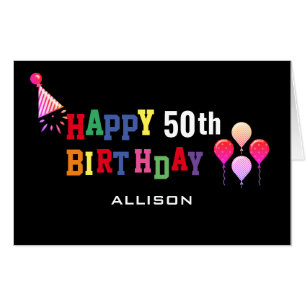 50th Birthday Colorful Balloons Big Personalized Card