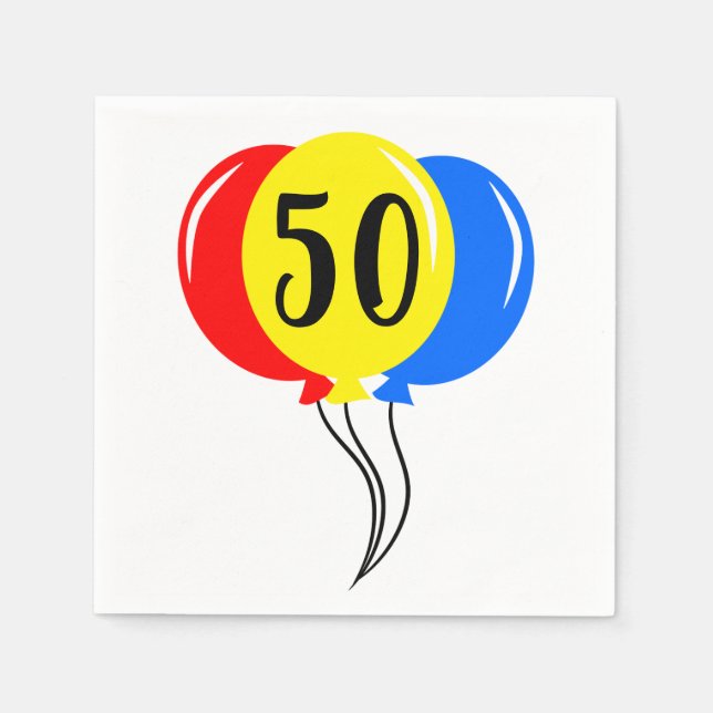 50th Birthday Colorful Balloons Napkins (Front)