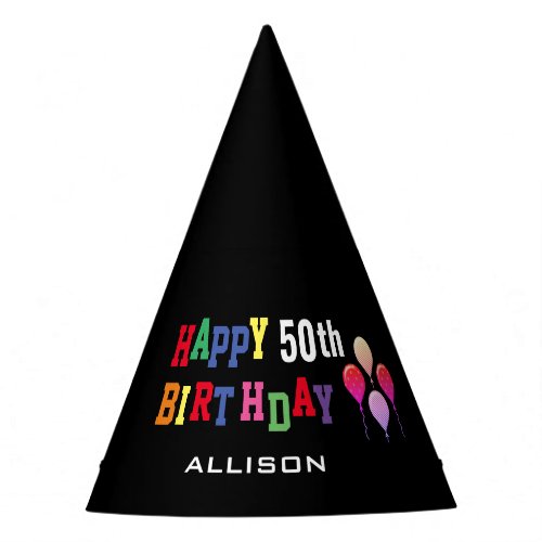 50th Birthday Colorful Balloons Personalized Party Hat