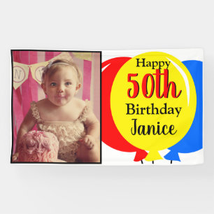 50th Birthday Colorful Balloons Photo Banner
