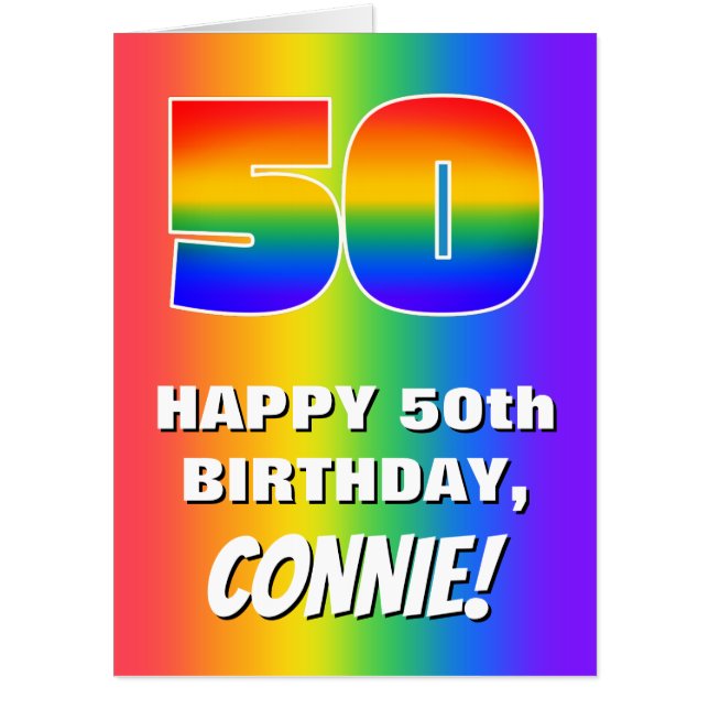 50th Birthday: Colorful, Fun Rainbow Pattern # 50 Card (Front)
