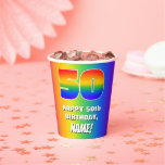 [ Thumbnail: 50th Birthday: Colorful, Fun Rainbow Pattern # 50 Paper Cups ]