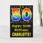 [ Thumbnail: 50th Birthday: Colorful Music Symbols + Rainbow 50 Card ]