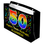[ Thumbnail: 50th Birthday - Colorful Music Symbols, Rainbow 50 Gift Bag ]