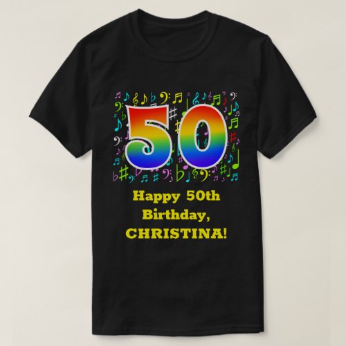 50th Birthday Colorful Music Symbols Rainbow 50 T_Shirt