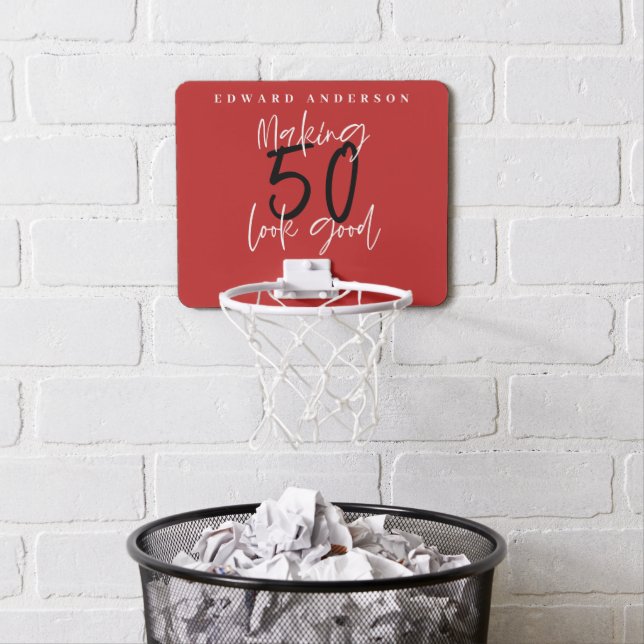 50th birthday colorful personalized gift favor mini basketball hoop (In Situ)
