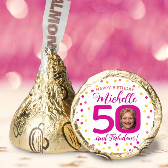50th birthday colorful pink yellow confetti photo hershey®'s kisses® (Creator Uploaded)