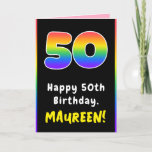 [ Thumbnail: 50th Birthday: Colorful Rainbow # 50, Custom Name Card ]
