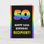 [ Thumbnail: 50th Birthday: Colorful Rainbow # 50, Custom Name Card ]