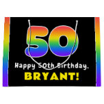 [ Thumbnail: 50th Birthday: Colorful Rainbow # 50, Custom Name Gift Bag ]