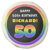 50th Birthday: Colorful Rainbow # 50, Custom Name Sugar Cookie (Front)