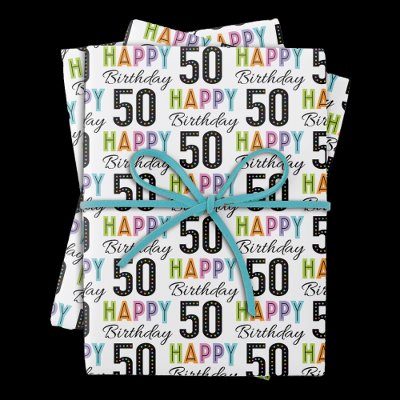 50th Birthday Colorful Typography  Wrapping Paper