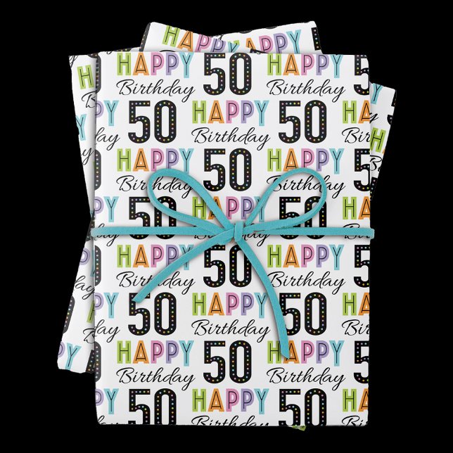 50th Birthday Colorful Typography  Wrapping Paper (Creator Uploaded)
