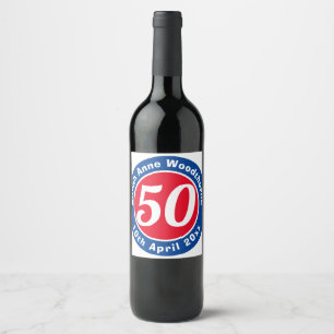 50th Birthday Commemoration with Name, Age, & Date Wine Label