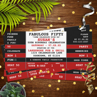 50th Birthday Concert Ticket Party Invitation