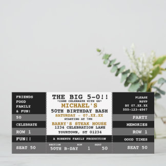 50th Birthday Concert Ticket Party Invitations