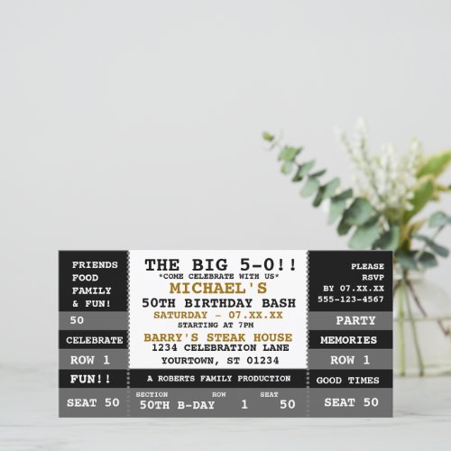 50th Birthday Concert Ticket Party Invitations
