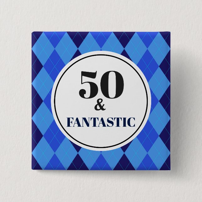 50th Birthday Cool Blue Fantastic Button (Front)